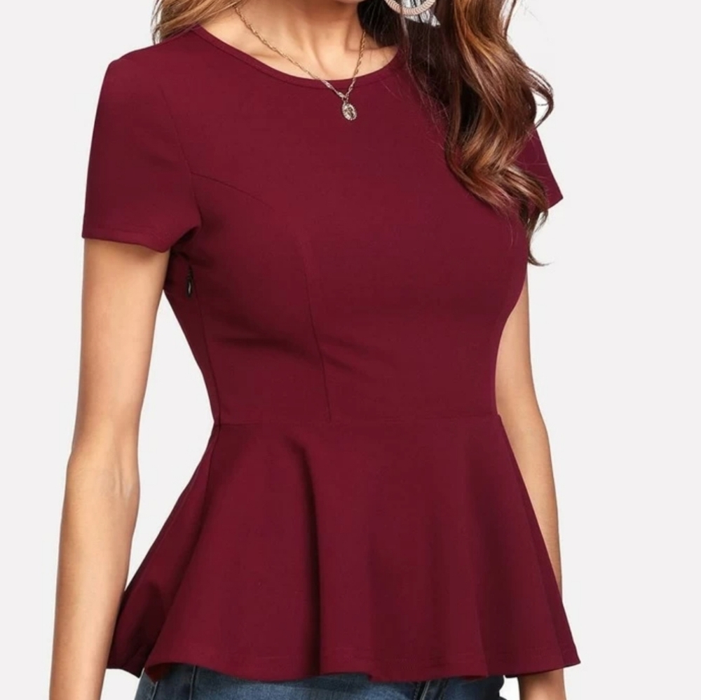 NEW! Burgundy Peplum Top